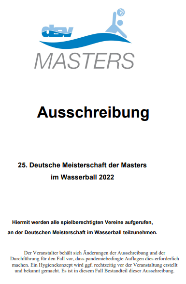 Ausschreibung der 25. Deutschen Wasserball Meisterschaften der MASTERS